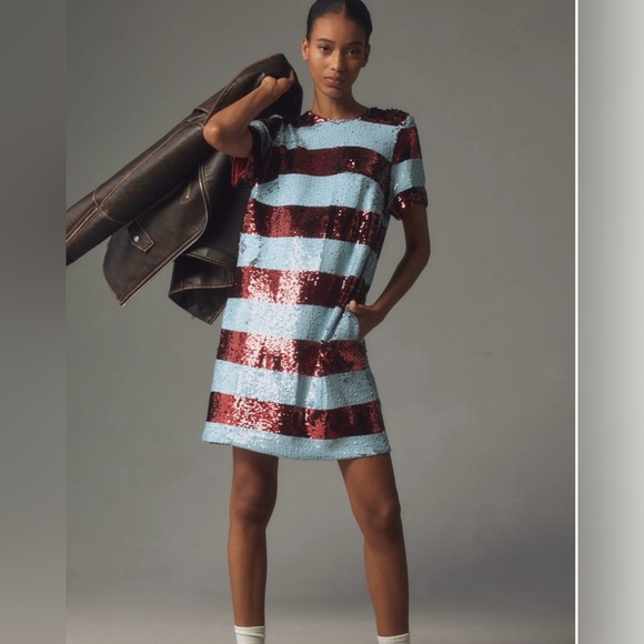 NWT Maeve Short Sleeve Sequin Mini Dress - Picture 10 of 12